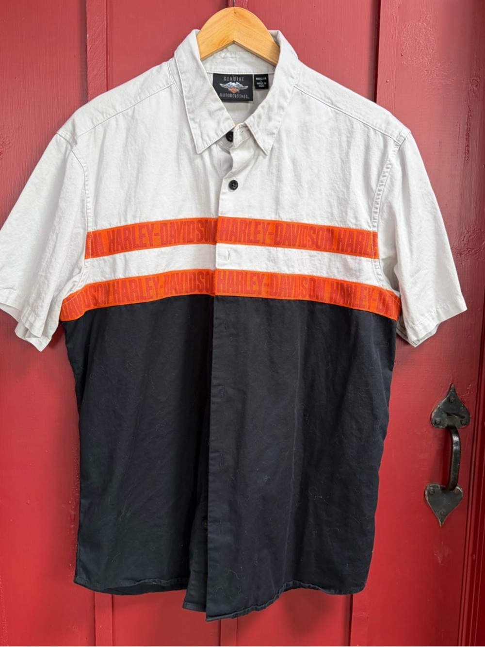 Harley-Davidson White, Black & Orange Short Sleeve Button-Down Shirt